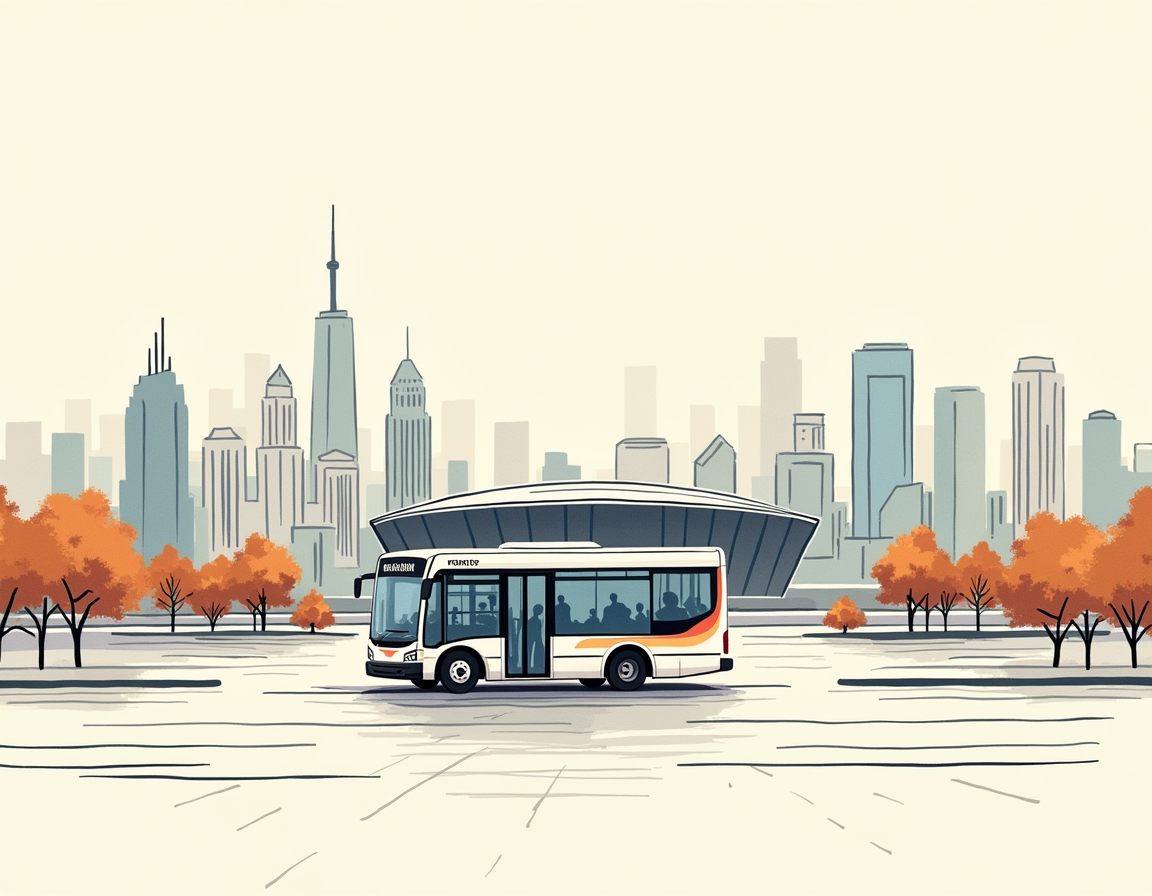 Bus heading towards Comerica Park in downtown Detroit.